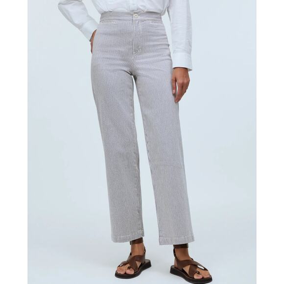 NWT Madewell The Emmett Wide-Leg Crop Pant: In Smokey Grape Stripe Size 23 - Picture 1 of 10